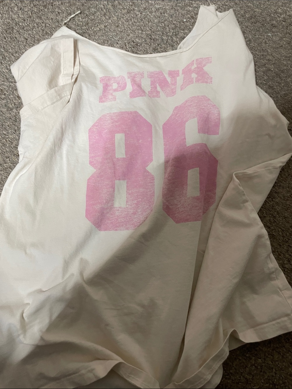 PINK Victoria's Secret White Tee with Pink '86' Graphic